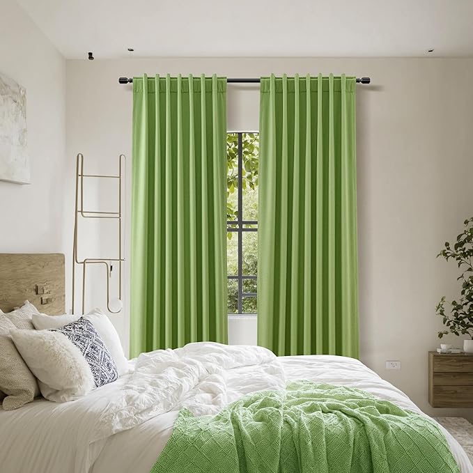Guken 100% Blackout Curtains 102 Inch Length 2 Panels Set for Living Room Bedroom Back Tab Thermal Insulated Black Out Linen Drapes Room Darkening Lime Green,52x102