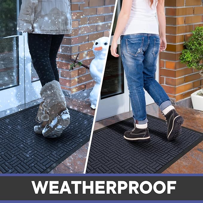 Mibao Front Door Mat, Heavy Duty Durable Welcome Mat for Outdoor Indoor, Dirt Trapper Waterproof Super Absorbent Door Mat for Entryway Outside Patio Porch, 29.5" x 17", Navy