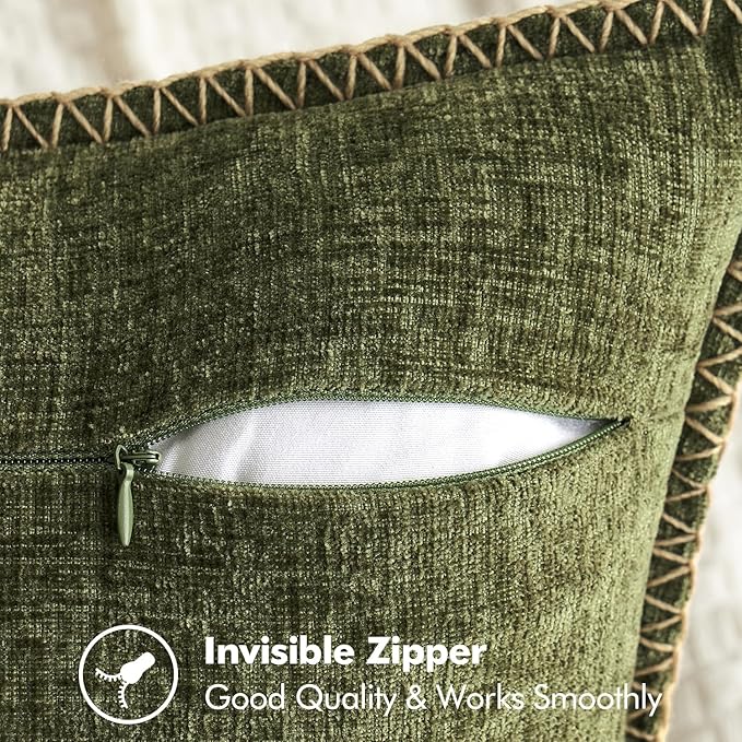 MIULEE Pack of 2 Couch Throw Pillow Covers 20x20 Inch Olive Green Farmhouse Decorative Pillow Covers with Stitched Edge Soft Chenille Solid Dyed Spring Pillow Covers for Sofa Bed Living Room