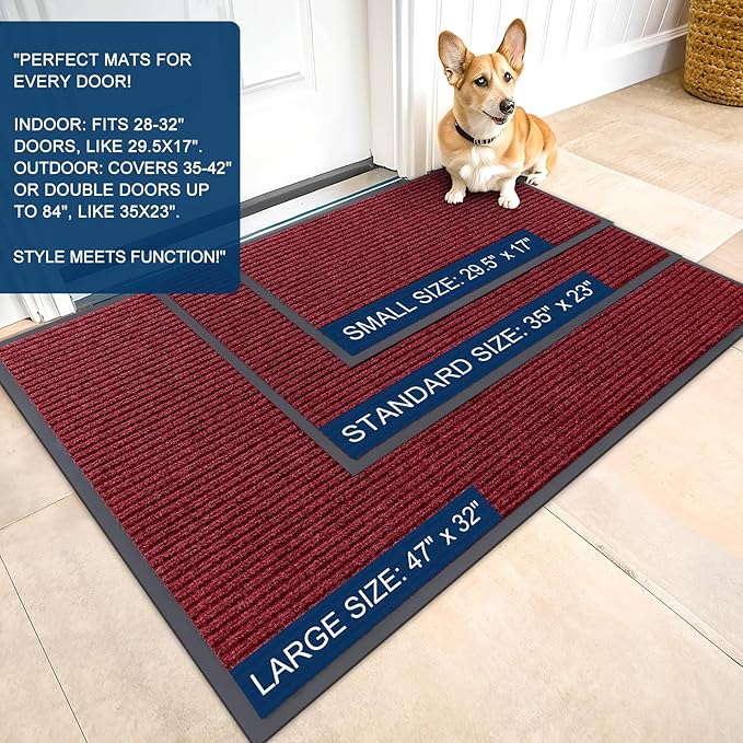 OLANLY Front Door Mat Indoor Outdoor Entrance, Waterproof Heavy Duty Doormat, Fade Resistant, Low Profile, Easy Clean Patio Porch Welcome Floor Mats for Entry, 71x30, Wine Red