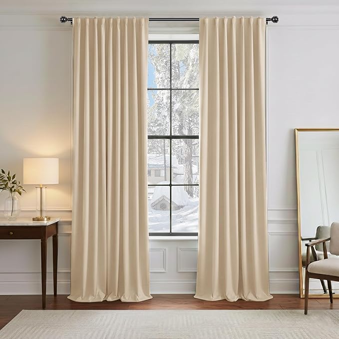 PONY DANCE Blackout Curtains for Bedroom - Back Tab & Rod Pocket Thermal Insulated Curtains Room Darkening Drapes for Living Room Sliding Door, 2 Panels, 52 x 95 Inch, Biscotti Beige