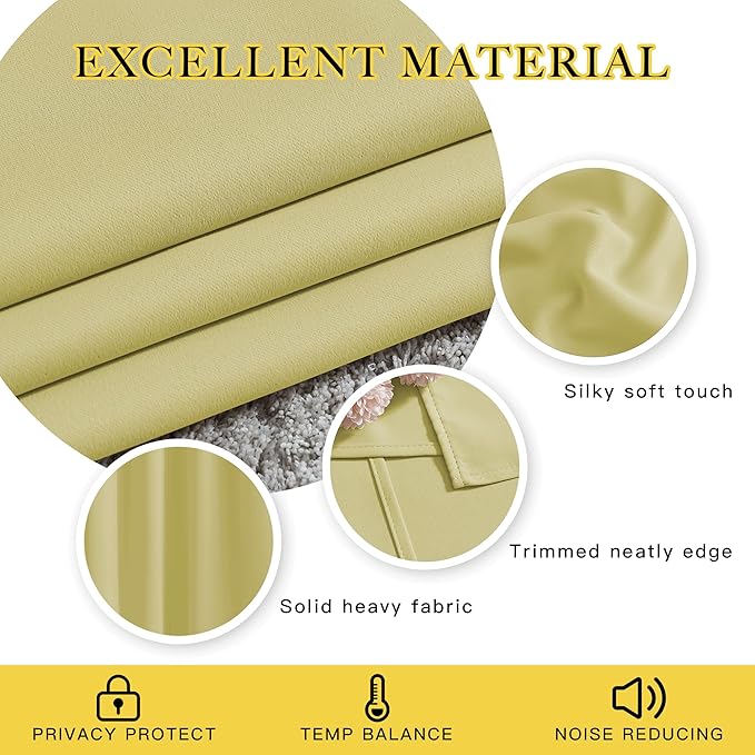 NICETOWN Living Room Window Curtain Drapes Extra Long & Wide - Living Room Panels Grommet Top Window Treatment for Hall & Guest Room (W80 x L108, Paler Yellow, 2 Pieces)