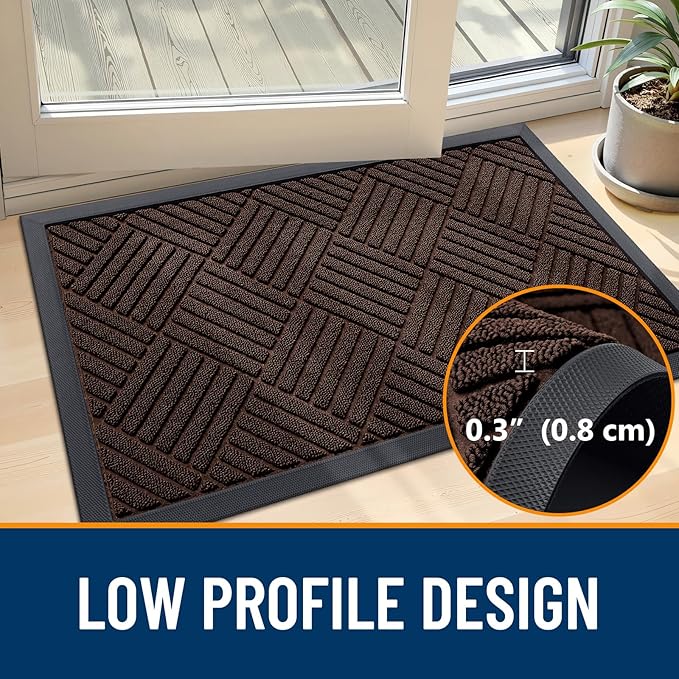 OLANLY Front Door Mat Outside Entrance 47x17, Absorbent, Heavy Duty Sturdy Natural Rubber Doormat Indoor Outdoor, Stain and Fade Resistant, Non-Slip Low Profile Floor Mat for Entryway, Brown Diamond
