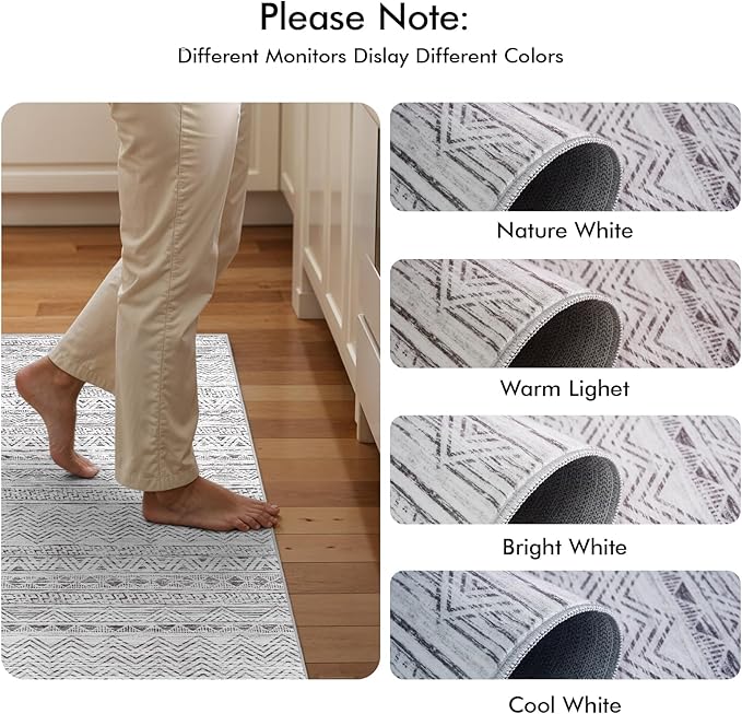 4x8 Washable Hallway Runner Rug：Moroccan Non-Slip Wide Runners for Entryway Kitchen Soft Modern Geometric Low-Pile Rugs for Living Room Thin Waterproof Carpet for Bedroom Bathroom Laundry(Grey,4x8)