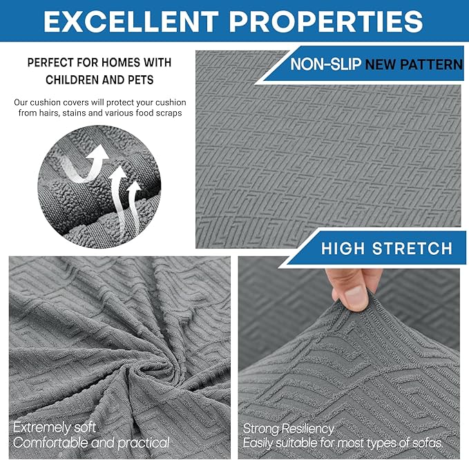 XINEAGE 2026 New 4 Pieces Extra Large Couch Covers for 3 Cushion Sofa Super Stretch Sofa Cover for 3 Large Seat Cushion Universal Slip Cover for Living Room (Light Gray), 91"-110"(3 Cushions)