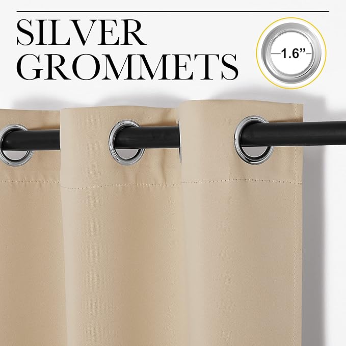 NICETOWN Blackout Curtains Panels for Living Room, 2 Panels, 66 x 80 Inch, Biscotti Beige, 3 Pass Microfiber Noise Reducing Thermal Insulated Solid Ring Top Blackout Window Drapes
