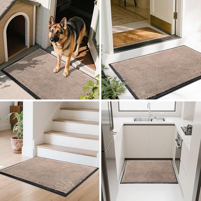 Mibao Dirt Trapper Door Mat for Indoor Outdoor, Waterproof All-Season, All-Weather Doormat, Heavy Duty Non-Slip Entrance Rug, Low Profile Absorbent Entrance Mat Carpet, 48" x 24", Beige