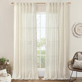 LAMIT Natural Linen Blended Curtains for Living Room, Back Tab and Rod Pocket Semi Sheer Curtains Light Filtering Country Rustic Drapes for Bedroom/Farmhouse, 2 Panels,52 x 120 Inch, Natural Ivory