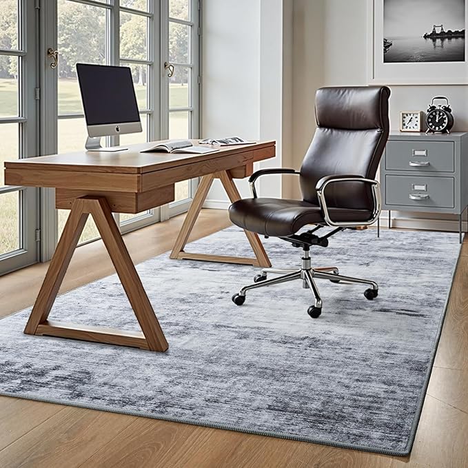 Toneed Abstract Area Rug 6x9 Modern Washable Rug Soft Non Slip Rug Low Pile for Bedroom Living Room Dining Room Grey