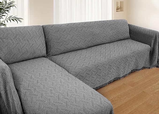 HOMERILLA Sectional Couch Covers for Sectional Sofa L Shaped Sofa Cover Blanket 2 Pieces L Shape Furniture Protector for Pets Dogs (Dark Grey, Large)