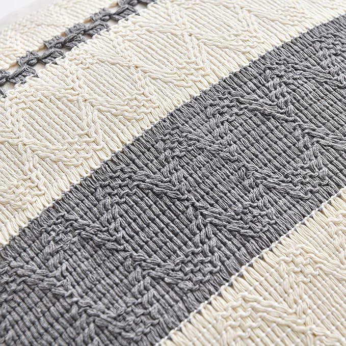 Fancy Homi Set of 1 Neutral Grey Farmhouse Long Lumbar Decorative Throw Pillow Covers 14x24 Inch for Couch Bed Chair, Vintage Country Rustic Retro Room Decor, Soft Thick Cotton Rectangle Cushion Case
