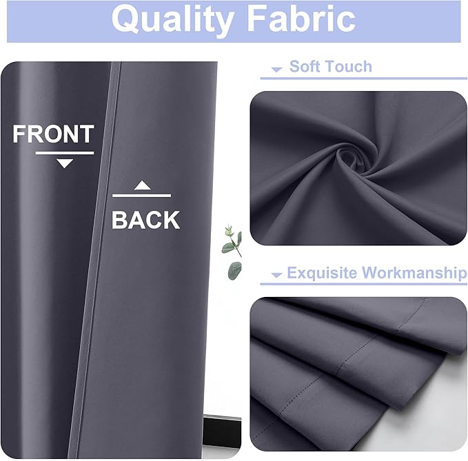 Simplebrand Ava Grey Blackout Curtains for Bedroom 96 Inches Long 2 Panels, Solid Thermal Insulated, Energy Saving Living Room Window Treatment Curtains Blackout Drapes, W40 x L96 Inch, Grey