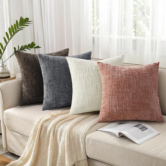 decorUhome Summer Pink Chenille Euro Sham Throw Pillow Covers 24x24 Set of 2 Textured Soft Cozy Slubby Couch Pillow Covers Modern Farmhouse Boho Decorative Pillow Cases for Bed Sofa Living Room