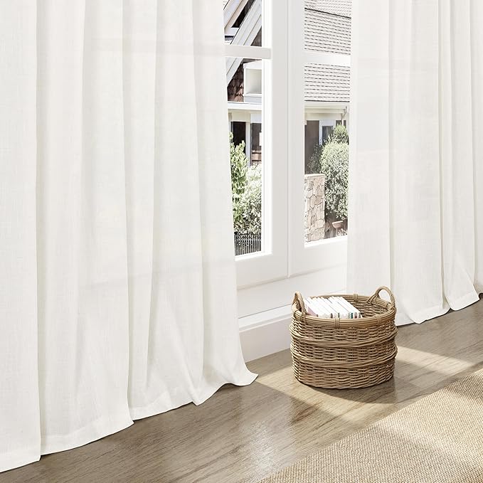 Nanspring Neutral Linen Curtains 102 Inches Long for Living Room Linen Blend Light Filtering Sheer Curtain Back Tab and Rod Pocket Coastal Modern Farmhouse Decor Drapes for Bedroom 52x102, 2 Panels
