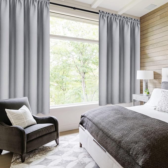 DWCN Blackout Curtains Room Darkening Thermal Insulated Bedroom Curtains Window Curtain Panels, 38 x 54 inches Long, Set of 2 Silver Grey Rod Pocket Drapes