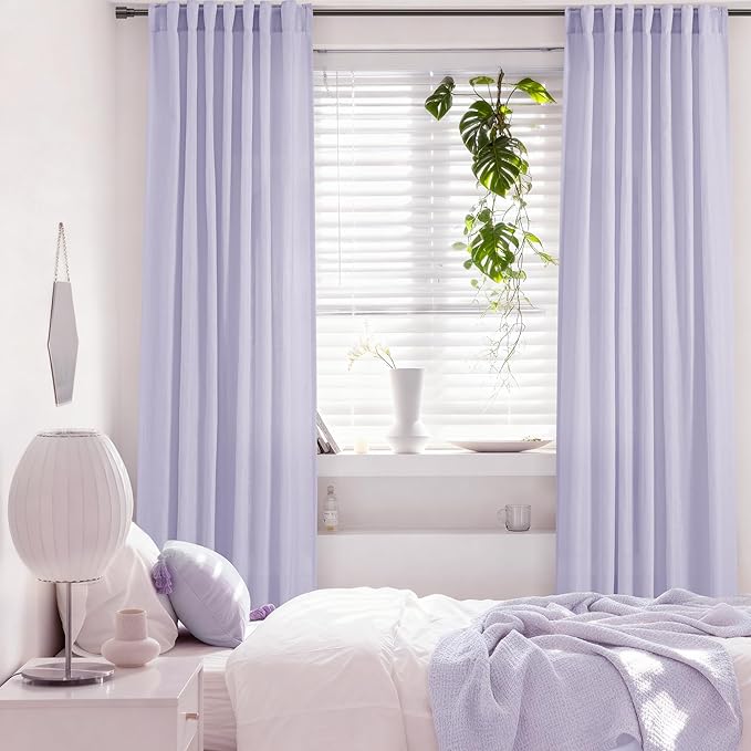 Lavender Semi Sheer Linen Purple Curtains 120 Inches Extra Long Ceiling to Floor for Purple Room Decor Back Tab Light Filtering Window Treatment Panels Drapes Luxury Elegant Sheer Violet