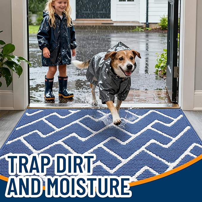 OLANLY Front Door Mat, Non-Slip Rubber Backing, Dirt Resistant and Absorbent, Washable, Easy to Clean Low-Profile Indoor Doormat for Back Door, Entryway, Inside Entrance, 59x35, Navy