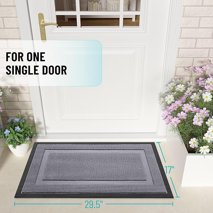 OLANLY Front Door Mat Indoor Outdoor Entrance, Waterproof All-Season, All-Weather Doormat, Sturdy Natural Rubber, Low Profile, Easy Clean Patio Porch Entryway Mat, 71x23, Classic Gray