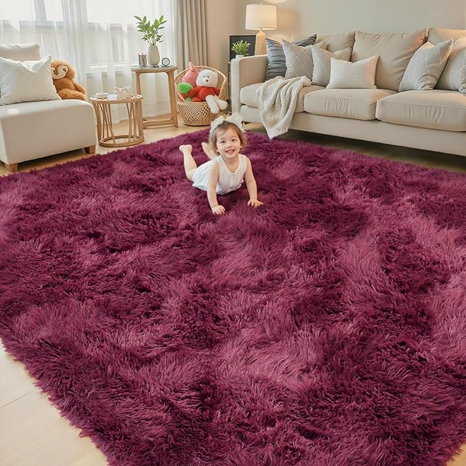 Area Rugs 9x12 Living Room, Shaggy Carpet Soft Plush Furry Bedside Rug Large Area Rugs for Bedroom Kids Girls Boys Home Decor Anti Slip(9 x 12, Burgundy)