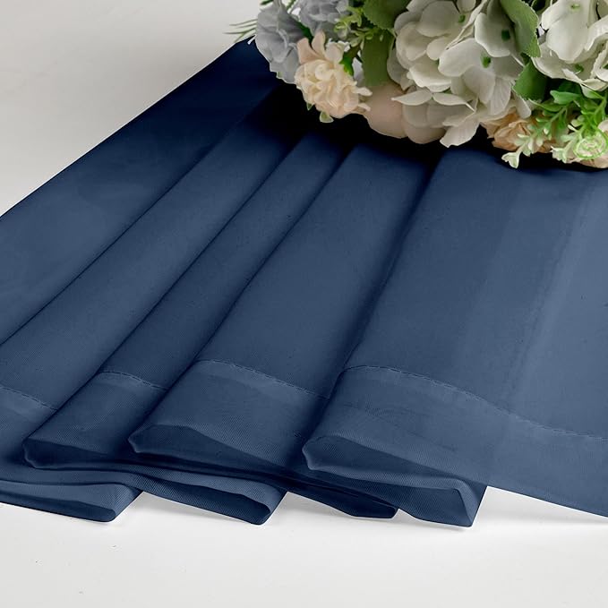 Chyhomenyc Sheer Window Valance Curtains, 42x14 Inches Light Filtering Valances Windows Treatment, Small Rod Pockets Voile Sheer Curtains for Living Room/Bathroom/Basement, Navy Blue, 2PCS