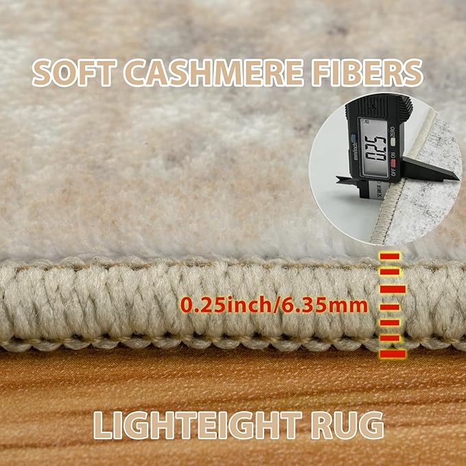 Round Rug 8ft Circle Rug Washable: Carpet Circular Area Rug for Entryway Kitchen Bedroom Dining Room Living Room Large 8 Feet Abstract College Dorm Non Slip Low Pile Beige Grey