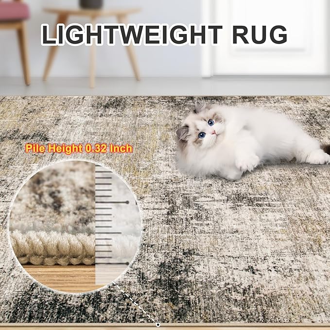 Area Rugs Living Room Rug - 5x7 Washable Modern Abstract Soft Neutral Non-Slip Carpet Large Indoor Floor Thin Carpets for Bedroom Dining Room Farmhouse Nursery Home Office Brown Black Grey