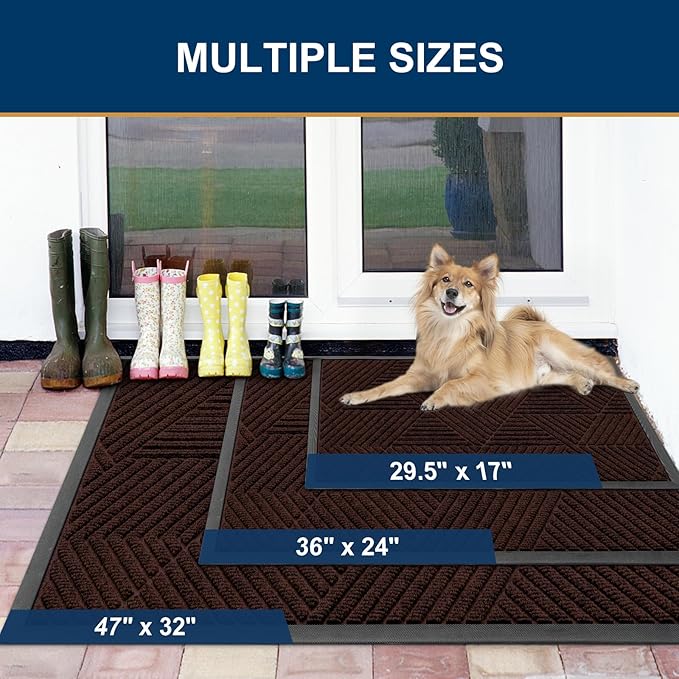 Smiry Front Door Mat Outside Entrance, Heavy Duty Sturdy Natural Rubber Doormat, Trap Dirt and Moisture, Easy Clean Low Profile Mats for Indoor Outdoor Entry, Irregular Triangle (47x32, Deep Brown)