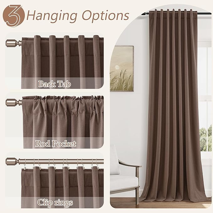 Guken 100% Blackout Curtains 120 Inch Length 2 Panels Set for Living Room Bedroom Back Tab Thermal Insulated Black Out Linen Drapes Room Darkening Cappuccino,52x120