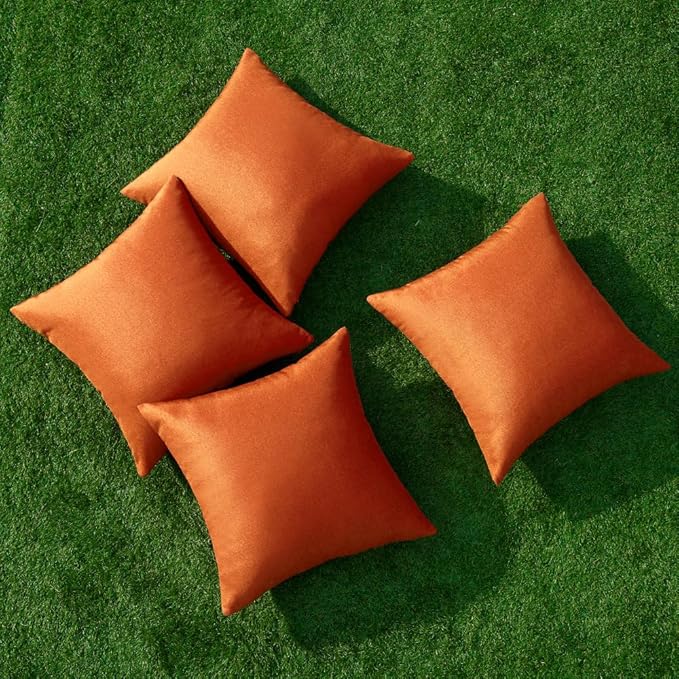 MIULEE Pack of 4 Decorative Throw Pillow Covers Outdoor Linen Waterproof Pillow Covers Farmhouse Cushion Cases for Patio Garden Tent Balcony Couch Sofa 16x16 inch Orange