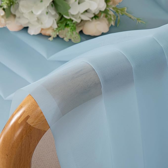 Chyhomenyc Sky Blue Sheer Curtains 96 inches Long 2 Panels, Light Filtering Light Blue Elegant Voile Window Treatment Drapes for Bedroom Living Room, Each 42 Wx96 L, 8FT