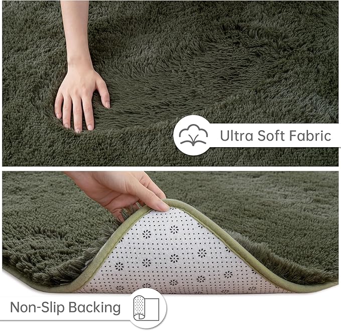Goideal Fluffy Rug for Bedroom Living Room, 3x5 Olive Green Area Rugs, Faux Fur Shag Modern Carpet Ultra Soft Girls Boys Room Home Decor, Solid