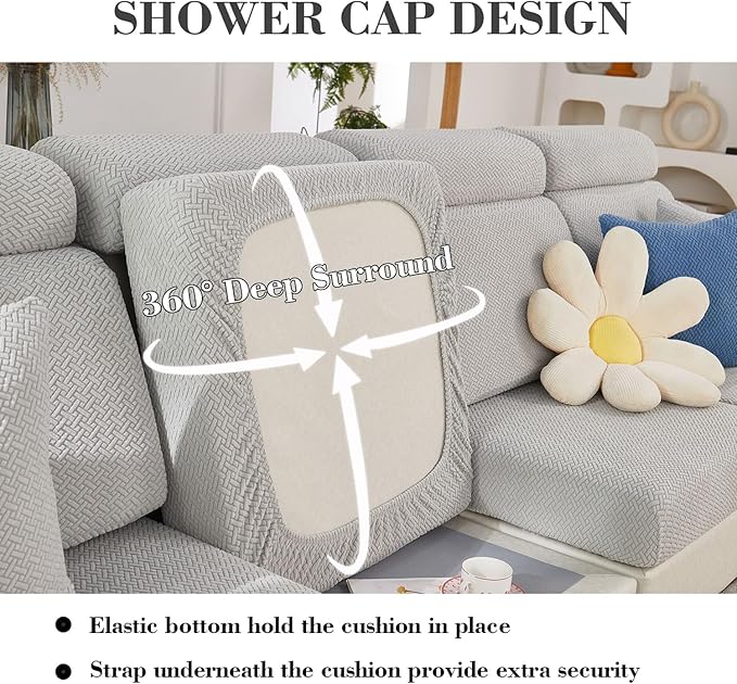 Sofa Covers Couch Covers for Sofa Pet Friendly Couch Cushion Covers Universal Sofa Covers Washable Stretch Slipcovers for Sectional Sofa (Texture Light Gray,Back Cover L)
