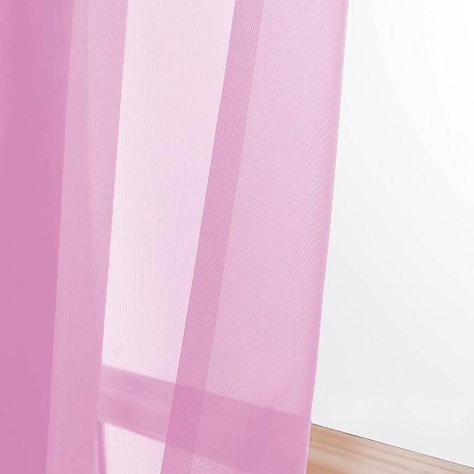 OWENIE Pink Sheer Curtains 90 Inch Length, Elegant Soft Sheer Curtains for Bedroom, Window Voile Sheer Curtain Panels/Drapes/Treatment for Living Room, 2Pcs, Each 42" W x 90" L
