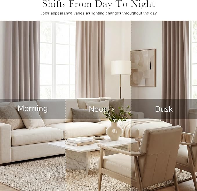 PONY DANCE Blackout Curtains Thermal Insulated Window Treatment Panels Room Darkening Blackout Drapes for Living Room Back Tab/Rod Pocket Bedroom Draperies (2 Panels, Light Taupe, 52x45 Inch)