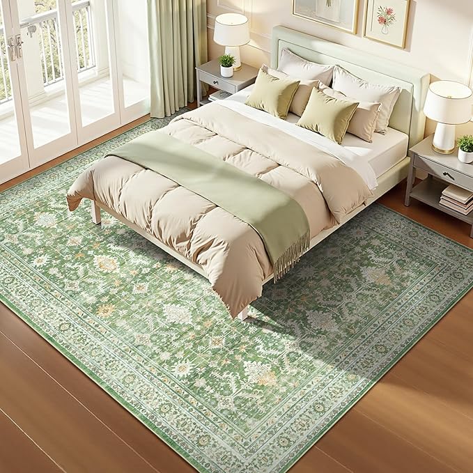 Lofus 8x10 Area Rug for Living Room, Light Green Washable Area Rugs with Non-Slip Backing,Soft Boho Carpets for Bedroom Dining Room Home Office Indoor Nursery