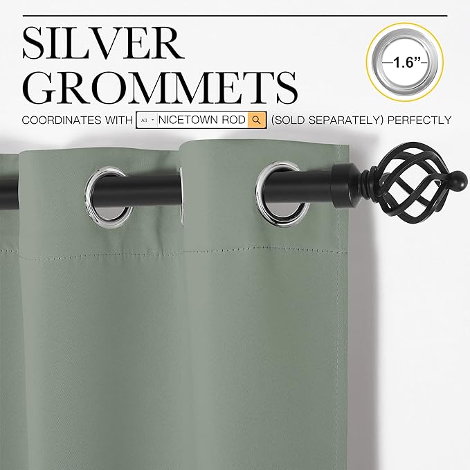 NICETOWN Greyish Green Blackout Curtains 108" Long for Office, 55" Wide, 2 Pieces, Dining Room, Guest Room, Sound Reducing Heat and Cold Block Curtain Panels for Modern Room Decorative