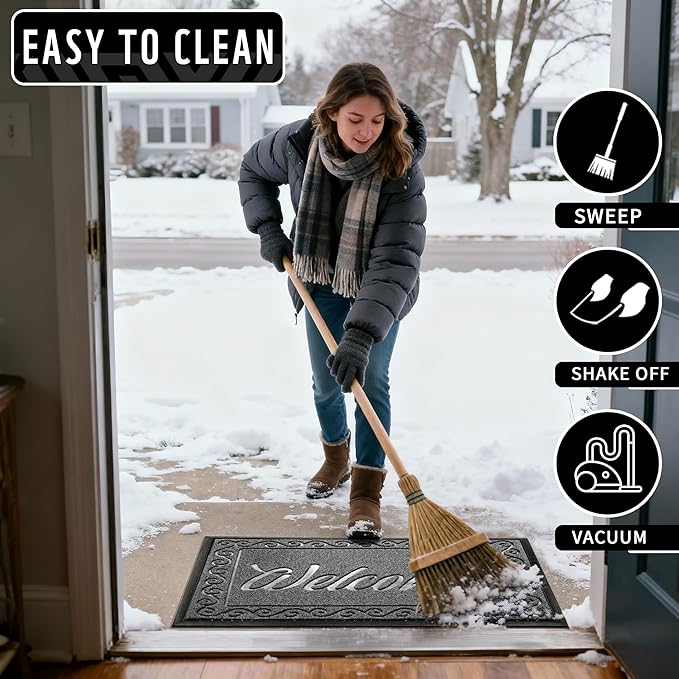 Yimobra Welcome Mat Outdoor Indoor, Waterproof Heavy Duty Front Door Mat Outside Entrance, Extra Sturdy Non-Slip Doormat, Low Profile, Dirt Trapping, 36x24 Inches, Black Gray