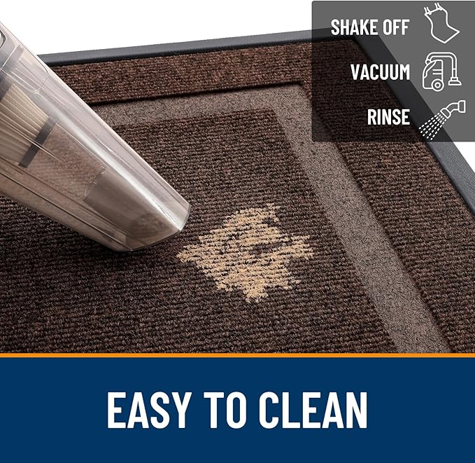 OLANLY Front Door Mat Indoor Outdoor Entrance, Waterproof All-Season, All-Weather Doormat, Sturdy Natural Rubber, Fade Resistant, Low Profile, Easy Clean Patio Porch Entryway Mat, 29.5x17, Dark Brown