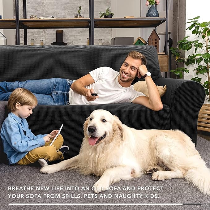 ZNSAYOTX Super Stretch Couch Cover (72"-92") Universal Sofa Covers with Elastic Bottom, Dog Cat Pets Friendly Washable Furniture Protector Fitted Sofa Slipcovers Stay in Place (Black, Sofa)