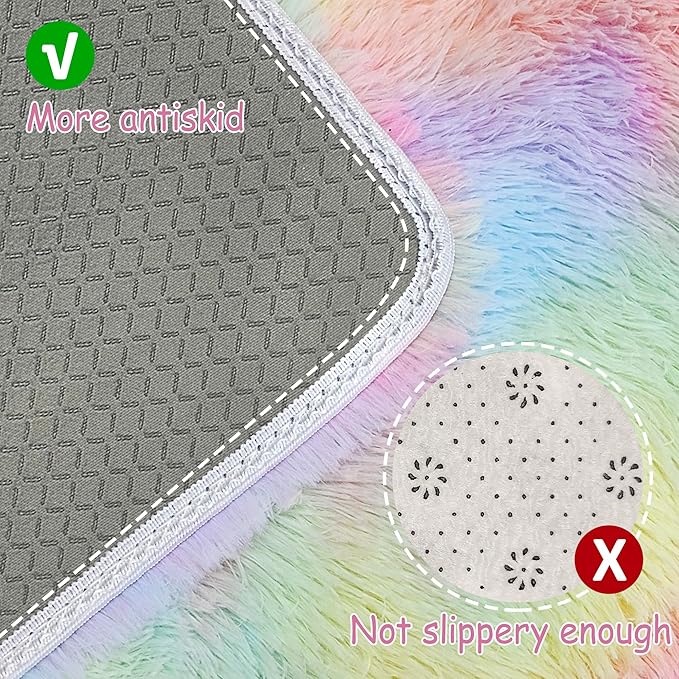 Fluffy Rainbow Colorful Area Rug for Living Room 8x10 Kawaii Tie Dye Rug Fuzzy Indoor Floor Unicorn Rug for Bedroom Girls Kids Nursery Baby Princess Room Dorm Home Decor Aesthetic Carpets