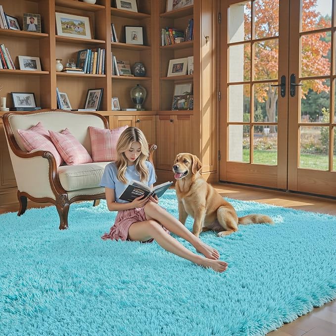3x5 Rug, Bedside Preppy Dorm Area Rug, College Essentials Small Carpets for Bedroom, Anti Slip Living Room Rugs Home Decor (Teal Blue, 3 x 5)