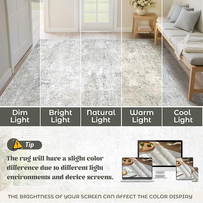 10x14 Area Rugs for Living Room, Washable Modern Abstract Large Area Rug Neutral Soft Non Slip Kids Rug Stain Resistant Indoor Carpet for Bedroom Dining Room Playroom Office(BeigeGrey, 10'x14')