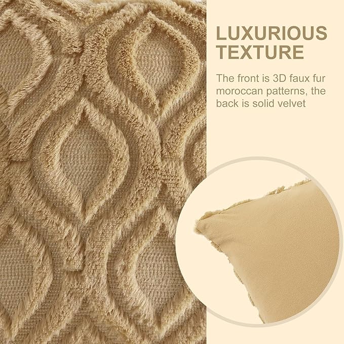 decorUhome Throw Pillow Covers 26x26 Inch Set of 2, Soft Plush Faux Wool Khaki Solid Couch Pillow Covers, Accent Euro Sham Farmhouse Neutral Square Pillow Cases for Sofa Bed Living Room