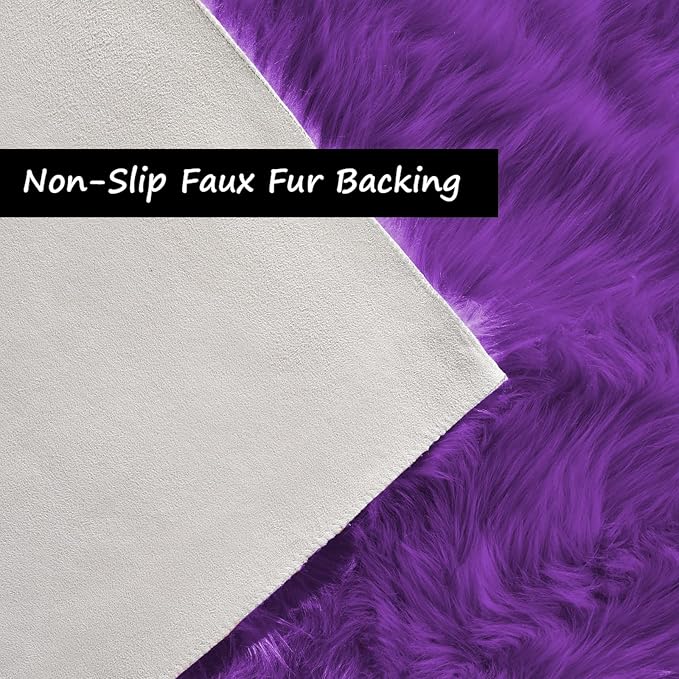 Goolela Purple Fluffy Fuzzy Rug 3x5 Faux Fur Furry Shag Rug for Bedroom Soft Plush Home Dorm Décor Rectangle