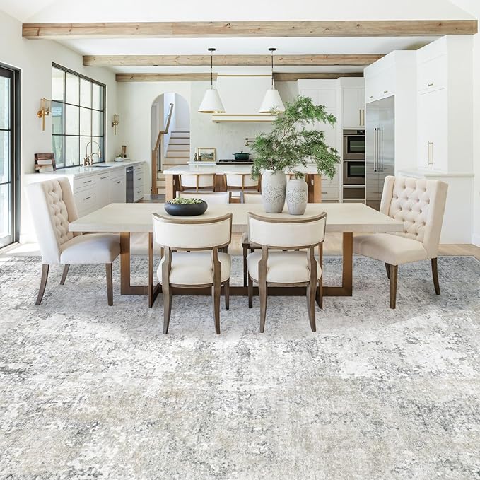 10x12 Area Rug for Living Room, Washable Modern Abstract Large Area Rug Neutral Soft Non Slip Kids Rug Stain Resistant Indoor Carpet for Bedroom Dining Room Playroom Office(BeigeGrey, 10'x12')