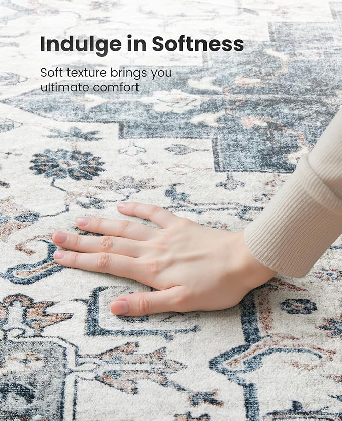 AMADA HOMEFURNISHING 2'6"x8' Washable Area Rug, Low-Profile Entryway Rug with Non-Slip Backing & Durable Edge Binding, Vintage Rug Pattern, Small Rugs for Entryway, Kitchen & Living Room