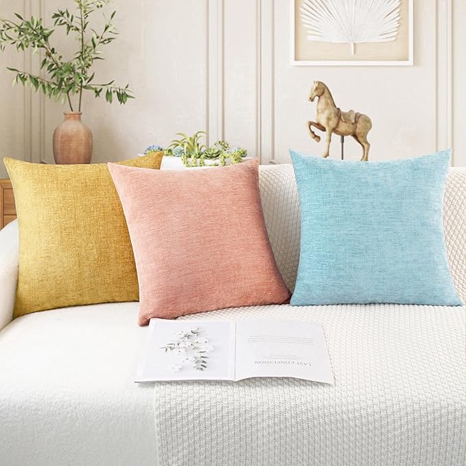 CaliTime Throw Pillow Covers Decorative 16 X 26 Inches Pack of 2 Cozy Chenille Cushion Cases for Couch Sofa Bed Living Room Home Light Blue Grey
