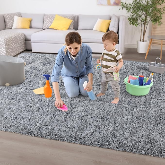 Chicrug Soft Area Rugs for Bedroom Living Room Plush Fluffy Rug 5x8 Feet, Shag Furry Area Rug Carpet Non Shedding for Nursery Children Kids Girls Room Home Decorative, Grey