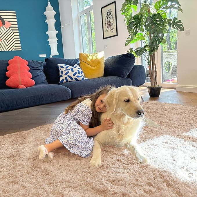OLANLY 9x11 Machine Washable Large Area Rugs for Living Room, Bedroom, Soft Fluffy Shaggy Bedside Rug, Indoor Floor Carpet for Kids Girls and Boys, Dorms, Nursery, Home Decor Aesthetic, Beige