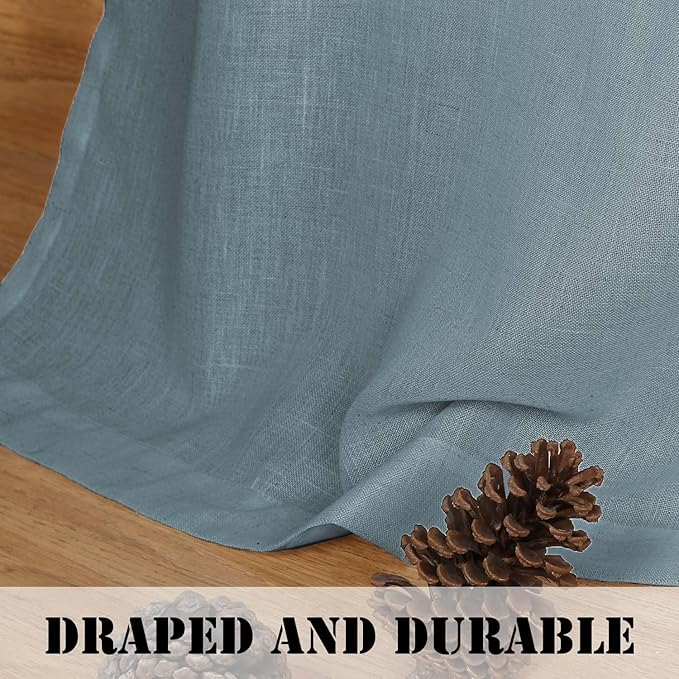 H.VERSAILTEX Linen Curtains Nickel Grommet Semi Sheer Curtains Privacy Added Energy Saving Light Filtering Window Treatments Draperies for Bedroom, Stone Blue, 2 Panels, 52 x 108 - Inch
